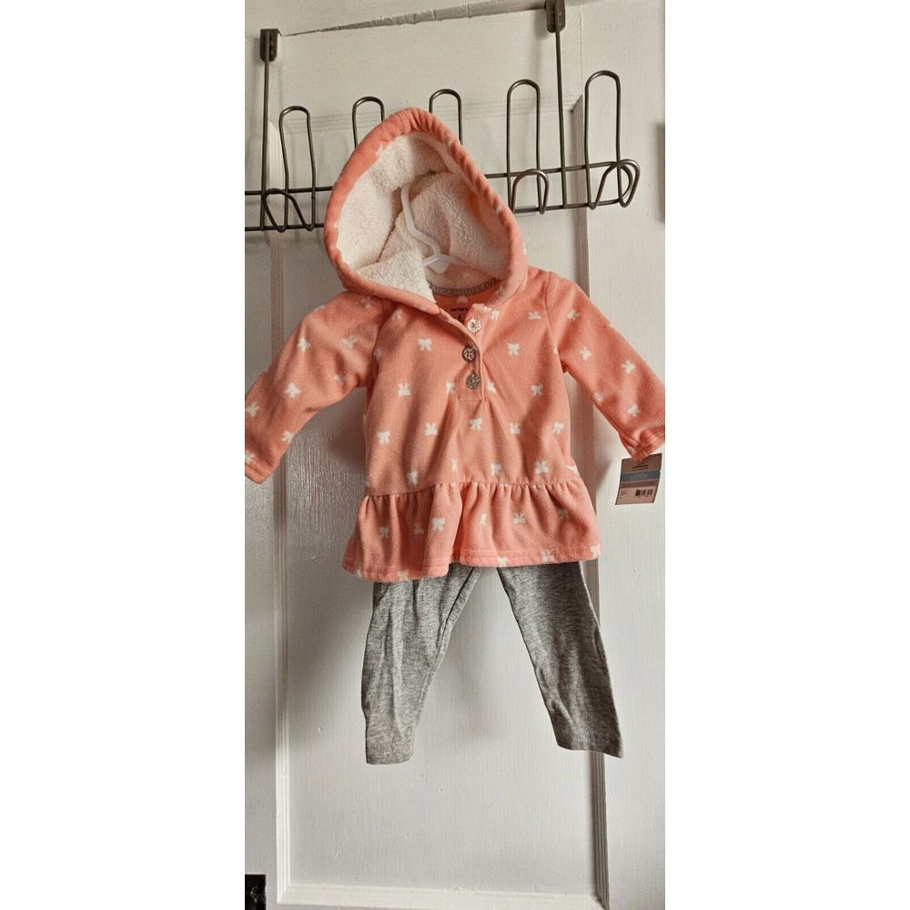 NWT Carter's playwear girl sz 6M 2pcs fleece hooded‎ top + gray legging pants